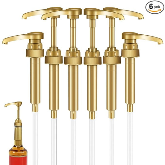 Kdzdong-6Pcs Gold Coffee Syrup Pumps, Compatible with 25.4 Oz/750ml Bottles, Great for Home & Coffee Bar Drinking Mixes, Tea, Beverage, Cocktails