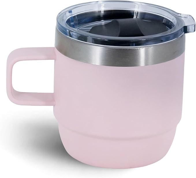 10 oz Stackable Mug, Stainless Steel cup with handle, Vacuum Insulated Espresso/Coffee Mug, shot Glass Set for 1-Piece Set for Coffee, Spirits, Wine, Tea - Pink