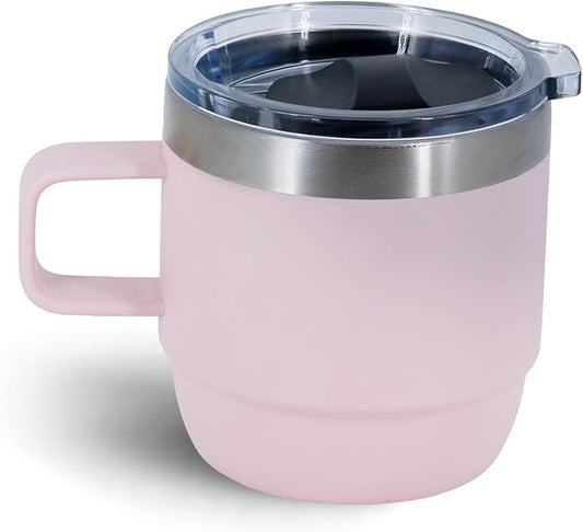10 oz Stackable Mug, Stainless Steel cup with handle, Vacuum Insulated Espresso/Coffee Mug, shot Glass Set for 1-Piece Set for Coffee, Spirits, Wine, Tea - Pink