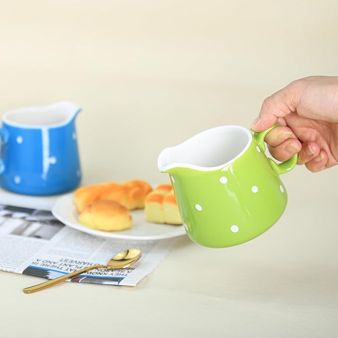 CHOOLD Polka Dot Ceramic Milk and Creamer Jug with Handle, 8.5oz