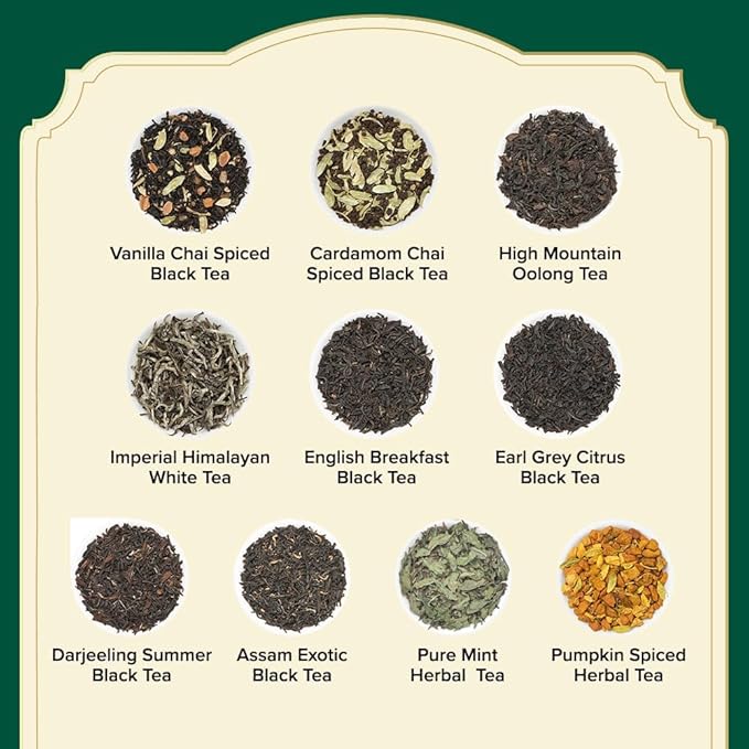 VAHDAM, Assorted Tea Sampler (20 Delicious Variety, 40 Individually Wrapped Pyramid Tea Bags) Long Leaf Premium Teas I Tea Gift Set I Valentines Day Gifts Ideas for Tea Lovers