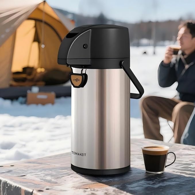 Airpot Coffee Dispenser Thermal with Pump,2.5L/85 Oz Insulated Stainless Steel Large Airpot Coffee Carafe Lever Action for Hot/Cold Water,Thermal Carafes for Hot Cocoa for Parties