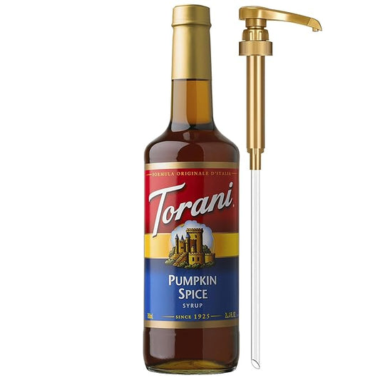 Torani Coffee Syrup, Pumpkin Spice Flavoring for Drinks, Glass Bottle with Pump Included, 25.4 Fl Oz