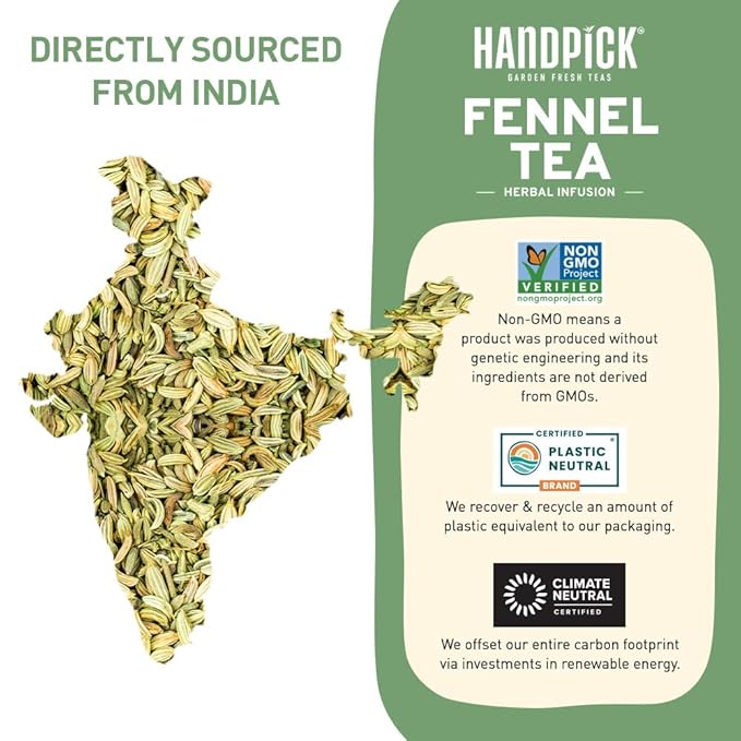 HANDPICK Fennel Seed Tea Bags (100 Count), Authentic Indian Origin with Natural Aroma & Sweetness | 100% Pure, Non GMO & Caffeine Free