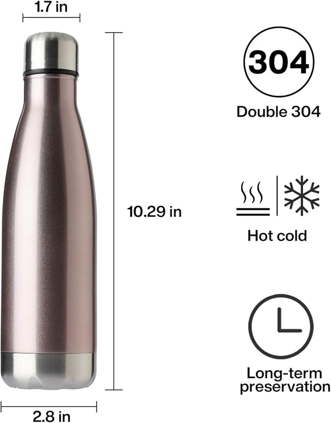 MEWAY 17oz Sport Water Bottle Vacuum Insulated Stainless Steel Leak-Proof Double Wall Cola Shape Water Bottle,Keep Drinks Hot & Cold(Rose Gold,1 Pack)