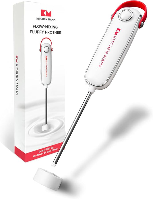 Kitchen Mama Silkwhisk Electric Milk Frother Handheld: Mini Drink Mixer, Stainless Steel, Cold Foam Maker, Frother Wand for Coffee, Cappuccino, Lattes, Protein Drinks, Battery Operated (Red)