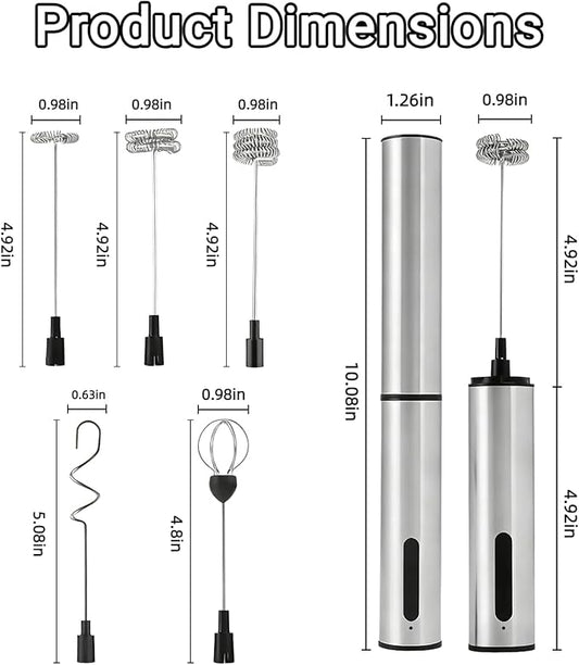 Rechargeable Milk Frother Hanheld, 5 - Function Whisk Electric Coffee Frother, Portable Handheld Frother Wand Drink Mixer for Matcha Lattes, Cappuccino, Kitchen Gift, Stainless Steel Silver