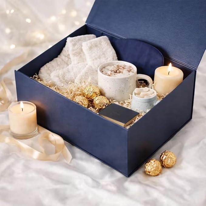 MOYEUPAC Blue Gift Box,9" X 7" X 4" Gift Box with Lids for Presents Magnetic Closure Gift Packaging for Birthday,Christmas, Halloween and Various Holidays (Gentleman Blue)