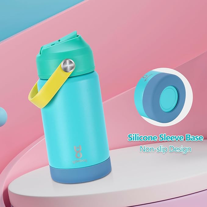 Kids Water Bottle for School 12 oz,Stainless Steel Insulated Water Bottles,Pink Water Bottles for Toddler Girls Boys with Straw Lids & Handle(Blue)
