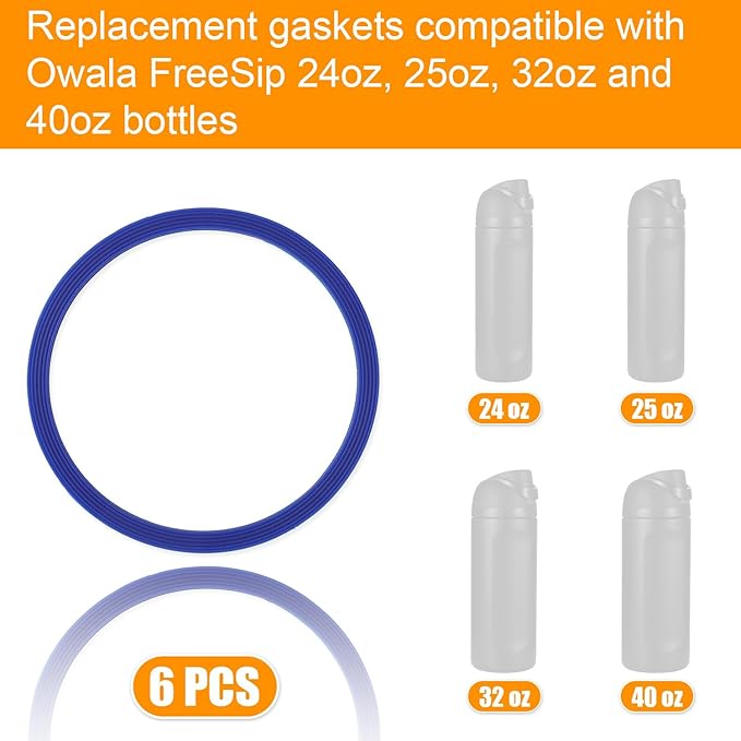 6pcs Water Bottle Sealing Ring Replacement for Owala FreeSip, Silicone Lid Seal O Ring Gaskets Water Bottle Replacement Parts Accessories for Owala Cup 24/25/32/40 oz (Dark Blue)