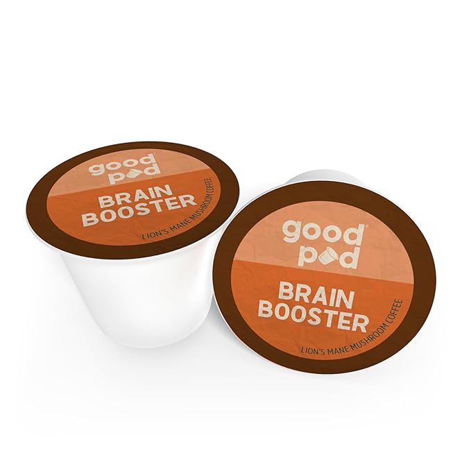 goodPOD Brain Booster Single Serve Coffee K Cup Pods, Organic Arabica Coffee with Lions Mane Mushrooms, Medium Roast, 12 Count