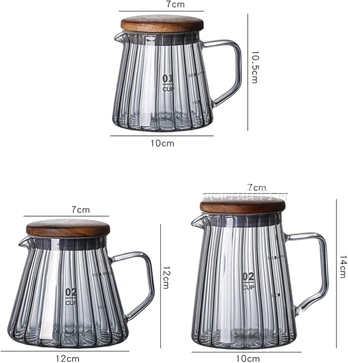 Elegant Wave Shaped Glass Creamer Coffee Milk Creamer Pitcher, Coffee Pot Serving Set with Handle and Wooden Lid-Clear Pot-20 OZ-W