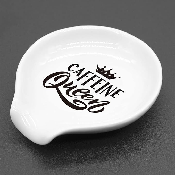 Coffee Spoon Rest-Funny Coffee Quote Black and White Ceramic Coffee Spoon Holder-Small Spoon Rest for Coffee Station Coffee Bar-Coffee Lovers Gift for Women (Caffeine Queen)