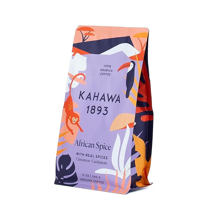 Kahawa 1893 Ground Coffee Medium Roast African Spice 12 Oz - With Cinnamon, Cardamom & Clove, As Seen on Shark Tank, High Antioxidants, Organically Grown, Ethically & Sustainably Sourced