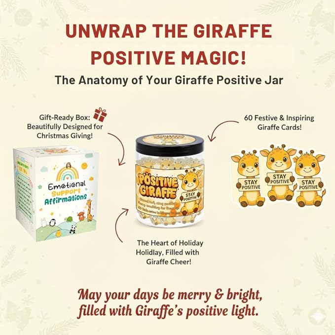 Positive Giraffe Jar With 60 Daily Affirmation Cards - Giraffe Gifts For Women And Giraffe Decor, Emotional Support Gift And Inspirational Present For Women, Birthday Gift For Wife Or Desk Decor