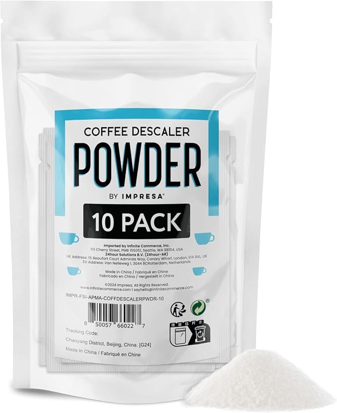 Impresa Descaling Powder & Coffee Machine Cleaning Powder for Breville, for Keurig, for Nespresso, for Delonghi, for Ninja & More - Espresso Machine Descaler - Pot & Coffee Maker Cleaner [10 Uses]