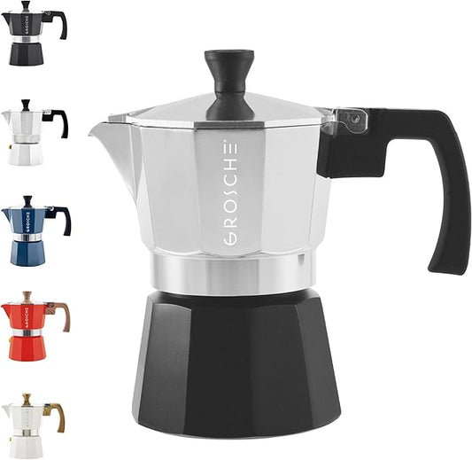 GROSCHE Milano Stovetop Espresso Maker Moka Pot Cuban Coffee Moka Italian Espresso Greca Brewer Percolator | 3 Espresso Cup, Tuxedo