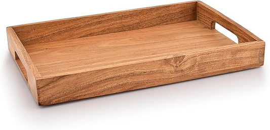 Samhita Acacia Wood Serving Tray with Handles,Wooden Tray, Snack Tray, Breakfast Tray, Great for, Breakfast, Coffee Tables, Homes, Restaurant|Size- 15" x 10" x 1.6"