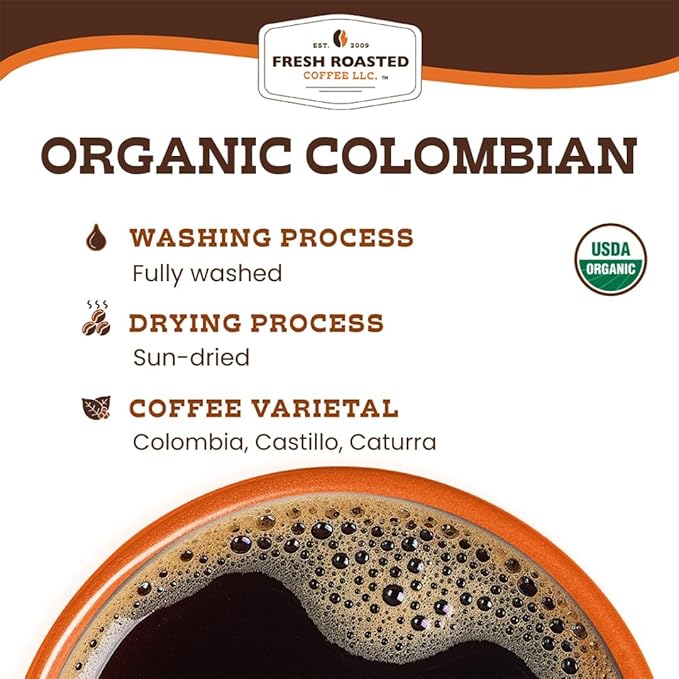 Fresh Roasted Coffee, Organic Colombian | USDA Organic, 100% Single Origin, Kosher | Medium Roast 5 lb (80 oz) Whole Bean