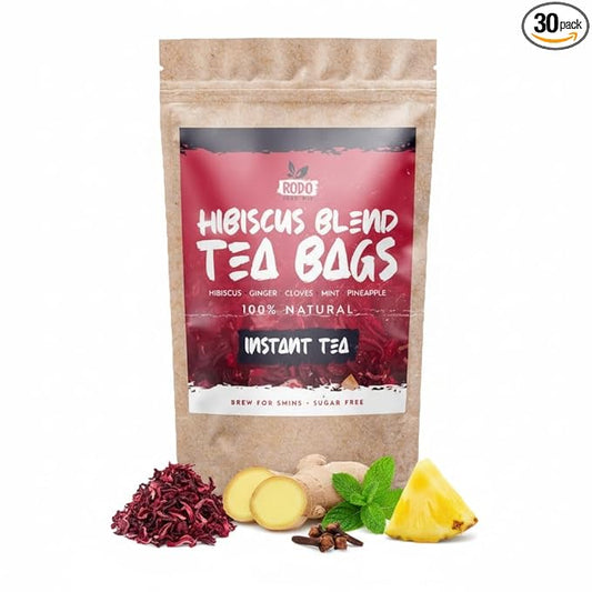 Hibiscus Tea Bags - 30 Count Premium Hibiscus Tea | Caffeine-Free | Sugar Free | Refreshing Wellness Herbal Tea Blend with Ginger, Mint, Cloves & Pineapple