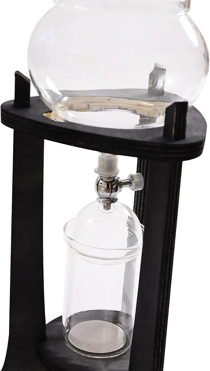 6-8 Cup Iced Coffee Cold Brew Drip Tower – 600ml Retro Hand-Blown Glass & Wood Coffee Maker, 3-5H Quick Extraction with Stainless Steel Filter (Grey)