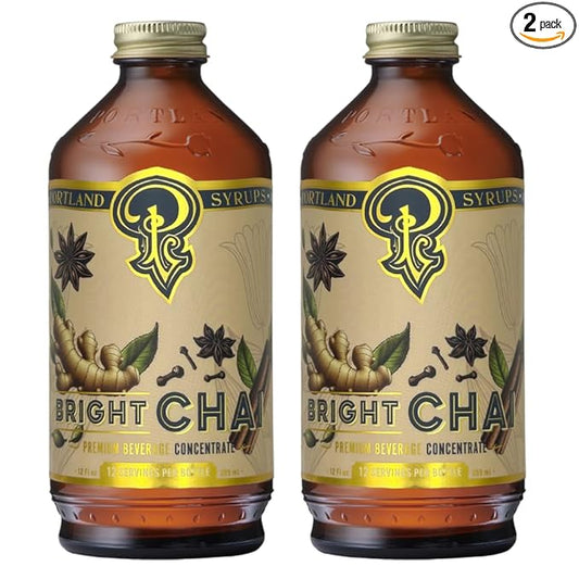 Portland Syrups Bright Chai Syrup - For Coffee, Cocktails, Mocktails & Sodas - Premium Concentrate - Orange Pekoe Tea, Ginger, Cinnamon & Cardamom - Rich Chai Flavor - 12 oz, 24 Servings (Pack of 2)