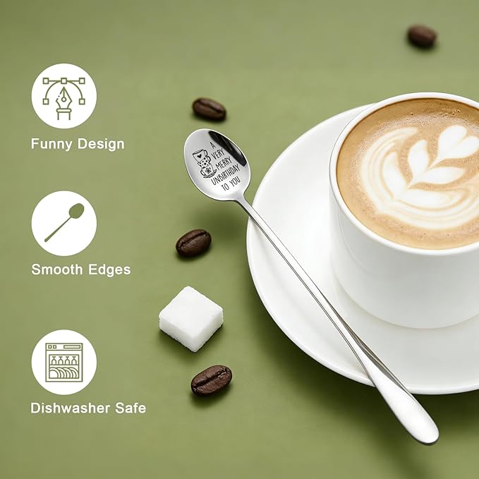 Funny Coffee Spoons Stainless Steel Tea Dessert Spoons Lover for Father, Mother, Friends, Merry Birthday Graduation Gifts Spoon