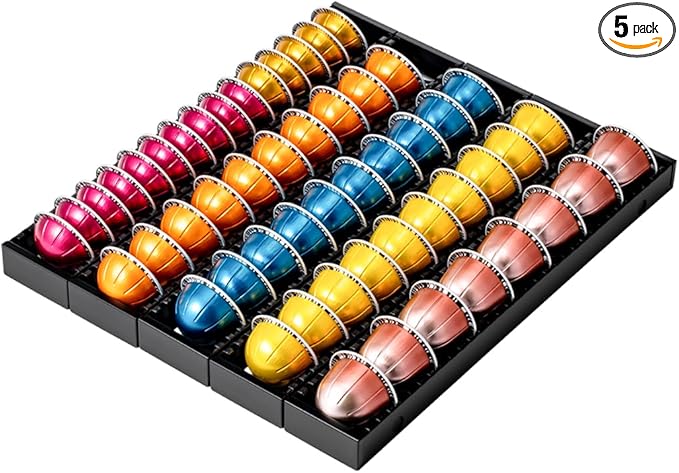 FlagShip Vertuo Pod Drawer Insert for Counter,Nespresso Pod Holder DIY Magnetic Connect Black Metal(5 Packs)