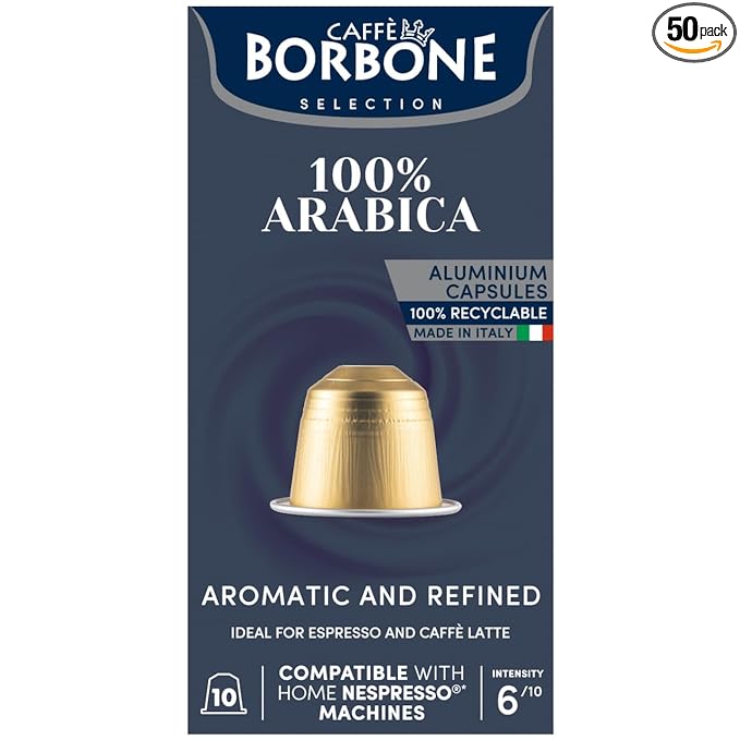 Caffè Borbone 100% Arabica Aluminum Capsules Compatible with Nespresso Original Machines, Medium Roast, 50 Count