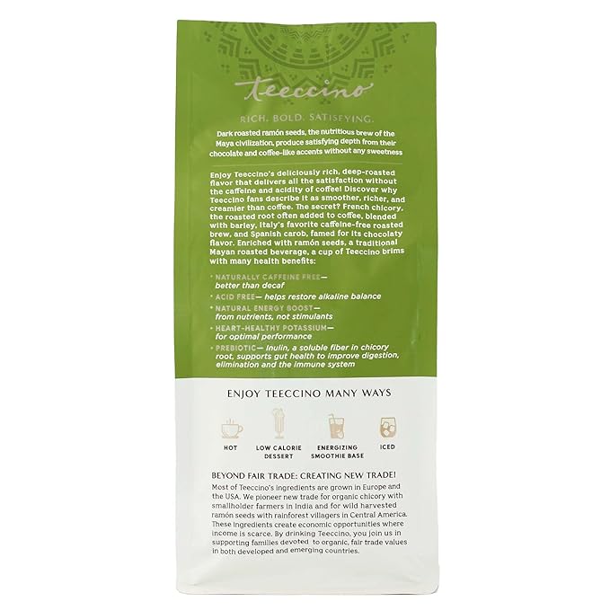 Teeccino Chicory Coffee Alternative, 11 Ounce - Original Herbal Coffee, Ground Herbal Coffee That’s Prebiotic, Caffeine-Free & Acid Free, Dark Roast