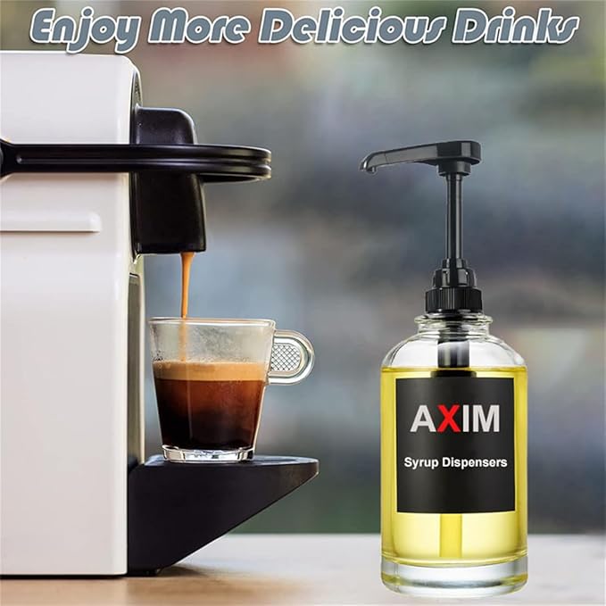 AXIM Coffee Syrup Dispenser,2 Pack 500 ml/16.9 oz Glass Syrup Dispenser with Labels& Funnel,Coffee Bar Organizer,Modern Coffee Station Accessories for Kitchen