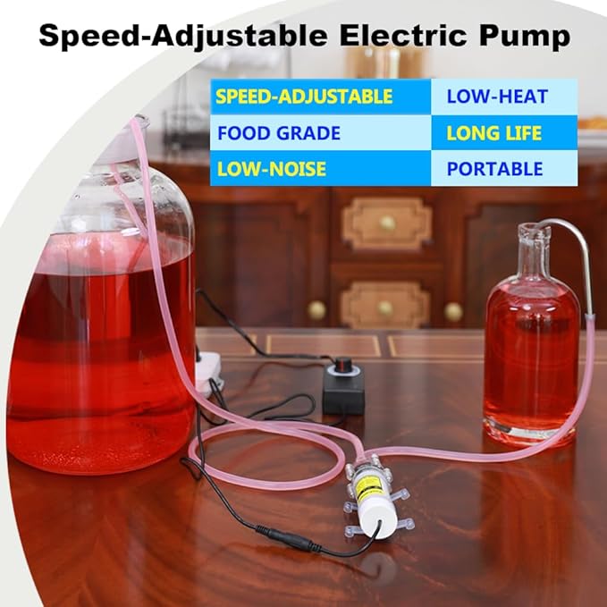Food Grade Auto Siphon Self Priming Electric Pump for Bottling Home brew Wine,Beer and Kombucha,Water Transfer Pump Kit 100-240V With Speed Adjustable for Ice Maker Coffee Machine Water Cooling,2L/Min
