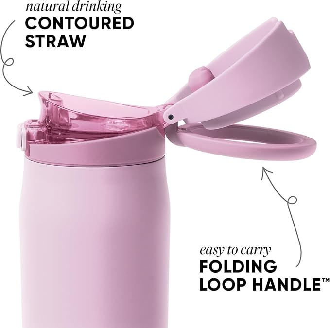 Simple Modern Mesa Loop Water Bottle with Covered Straw and Handle | 24oz Cup Holder Friendly Insulated Stainless Steel Bottles for Travel, Sports and School | Pink Champagne