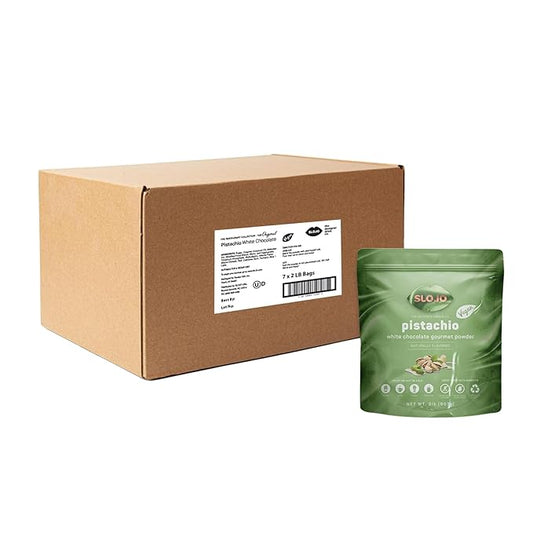 SLOJO Pistachio White Chocolate Powder - Premium Drink Mix for Hot & Cold Beverages, Gourmet Powder, Vegan, Drink Mix for Frozen or over Iced Frappes, Lattes, Iced Coffees, Milkshakes and Desserts, 14-Pound Box