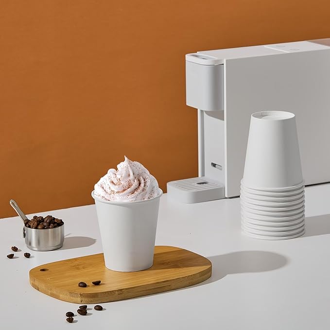 JOLLY PARTY 300 Pack 8 oz Disposable Paper Coffee Cup, Hot/Cold Beverage Drinking Cups for Water, Paper Coffee Cups, White Paper Hot Coffee Cups