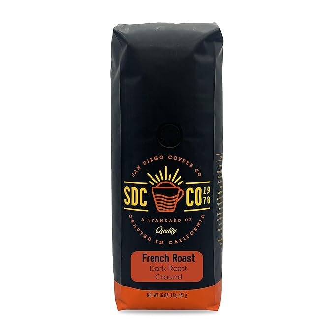 San Diego Coffee French Roast, Dark Roast, Ground Coffee, 16-Ounce Bag Café molido tostado