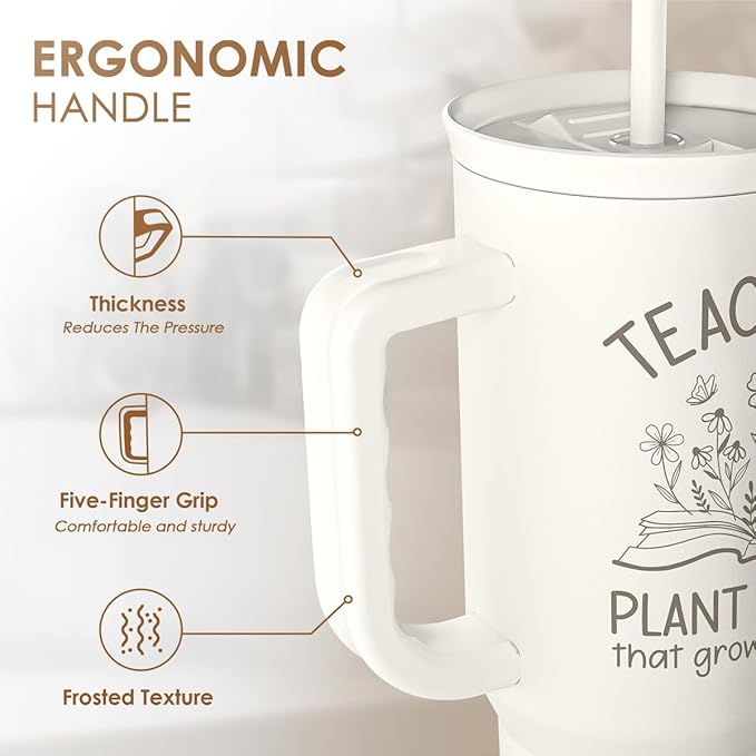 Teacher Appreciation Gift – 40oz Stainless Steel Insulated Tumbler with Handle and Straw - Teacher Nutrition Facts Travel Coffee Mug Cup for Women Back to School Birthday Christmas