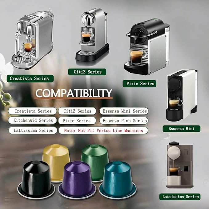 Disposable Coffee Pods For Nespresso OriginalLine,150 Empty Fillable Espresso Capsules With Aluminum Foil Lids,Make Your Own Replacement Pod For Nespresso Machines(Black,Gold,Green,Purple,Blue)