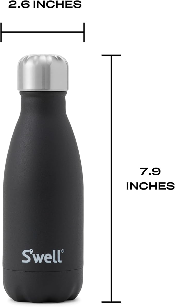S'well Stainless Steel Water Bottle, 9oz, Onyx, Triple Layered Vacuum Insulated Containers Keeps Drinks Cold for 24 Hours and Hot for 12, BPA Free, Perfect for On the Go