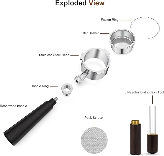 51mm Bottomless Portafilter 3 Ears with Puck Screen & WDT Tool, Stainless Steel Filter Basket, Compatible with Delonghi Dedica EC680/685/885, SMEG ECF01 & EUPA Espresso Machines