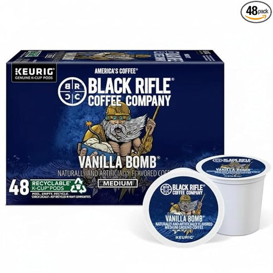 Black Rifle Coffee Company Vanilla Bomb 48 Count K Cups - Vanilla‑Flavored Medium Roast Coffee - Single-Serve Coffee Pods