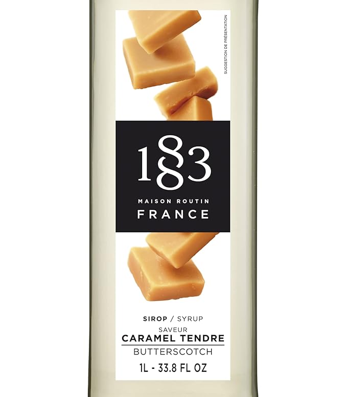 1883 Coffee Syrup, Butterscotch Syrup for Drinks, Made in France, 1 Liter Plastic Bottle