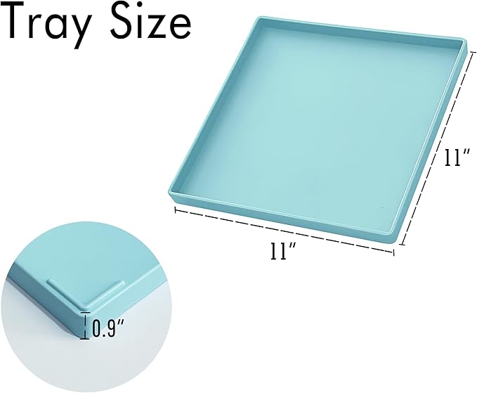 Blue Square Tray 11 Inch - 3 Pack Organizer Tray for Bathroom Vanity, Dresser, Coffee Table, Nightstand | Decorative Catch-All Tray for Makeup, Jewelry, Remote Controls & Essentials