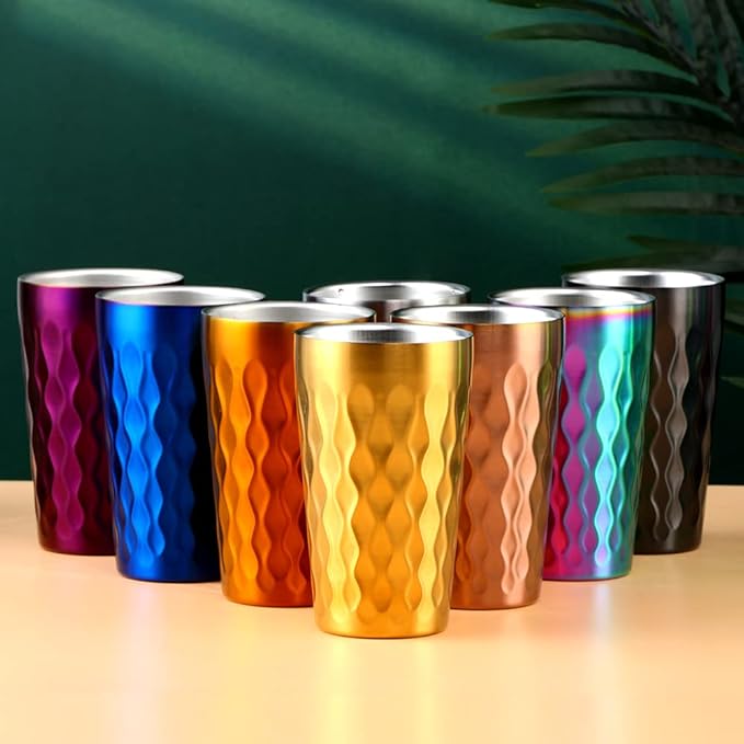10oz Stainless Steel Cup Set, 6Pcs Double Wall Metal Cup，Vacuum Stackable Insulated Portable Drinking Tumblers Unbreakable Glasses，for Home Outdoor Restaurant (Orange Red)