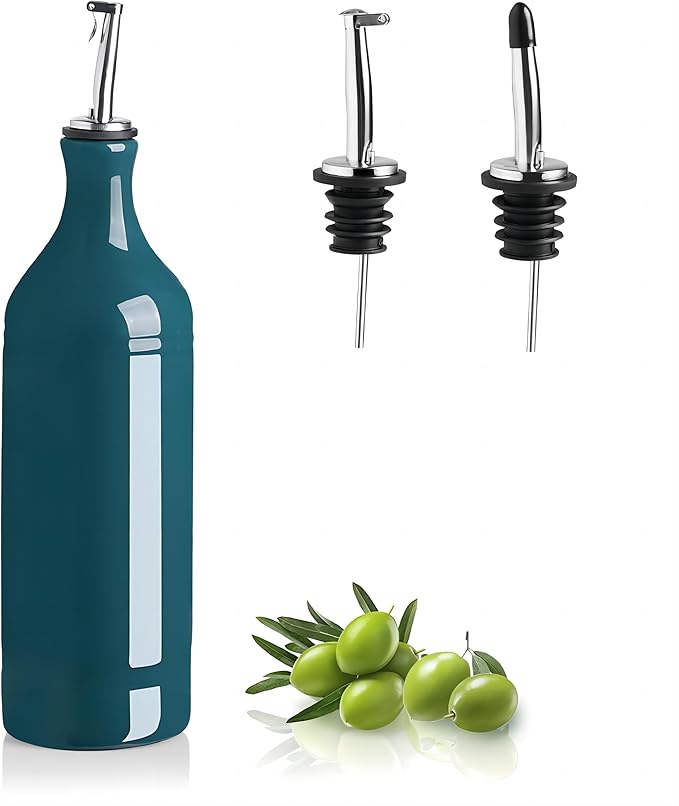 Sweejar Large Ceramic Olive Oil Dispenser Bottle, Opaque Oil Cruet Protects to Reduce Oxidation, Suitable for Storage Vinegar, Soy Sauce & Other Liquids, Pack of 1, 24 Fl Oz(Teal Green)