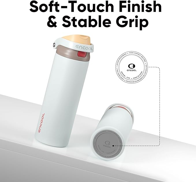 ENCOOL Leakproof Insulated Water Bottle with Straw Dual-Sip Water Bottle Bag-Safe Design for Work, Commute & Gym – Keeps Drinks Cold All Day, 24 oz, Clay Grey