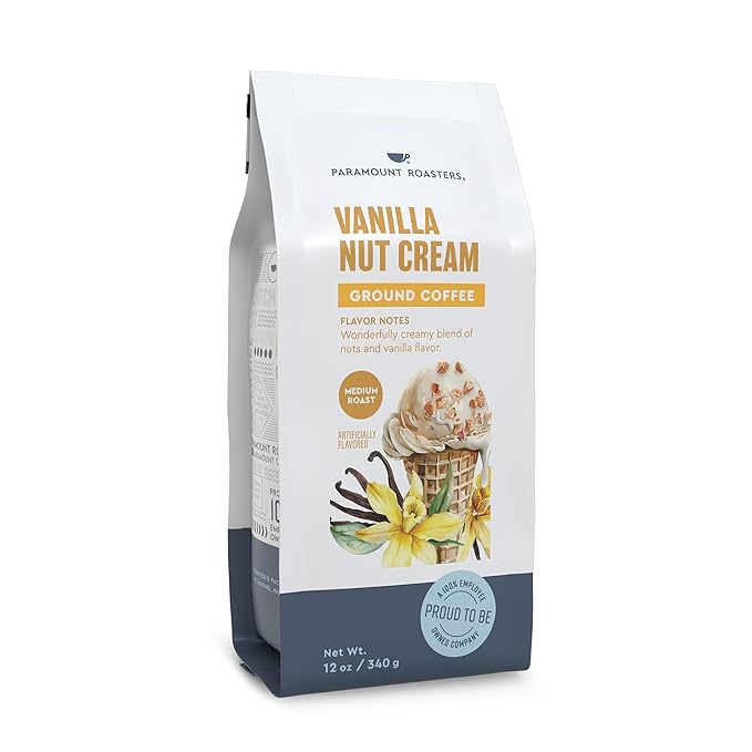 Paramount Roasters, Vanilla Nut Cream Flavored Ground Coffee, 1-12 ounce medium roast package from Paramount Coffee Company