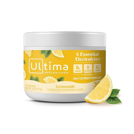Ultima Replenisher Daily Electrolyte Powder Drink Mix – Sugar Free – Lemonade, 30 Servings – Hydration Powder with 6 Key Electrolytes and Trace Minerals – Keto Friendly, Vegan, Non-GMO