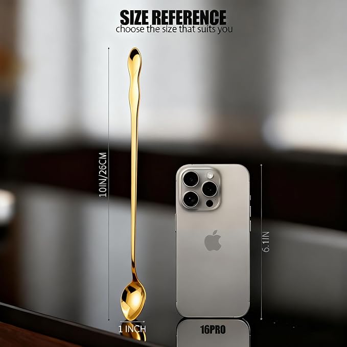 2 PCS Long Coffee Spoons,10 Inch Coffee Stirrers,Ice Tea Spoons,Stainless Steel Iced Tea Spoon for Coffee Bar Accessories Tea Mixing Cocktail Stirring Coffee Milkshake Cold Drink (10 inch)