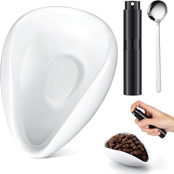 Coffee Bean Dosing Cup and RDT Spray Bottle and Spoon 3-Piece Set, Coffee Bar Accessories, Ceramic Dosing Vessel, Single Dose Measuring Tray Kit, Coffee Lover Gift